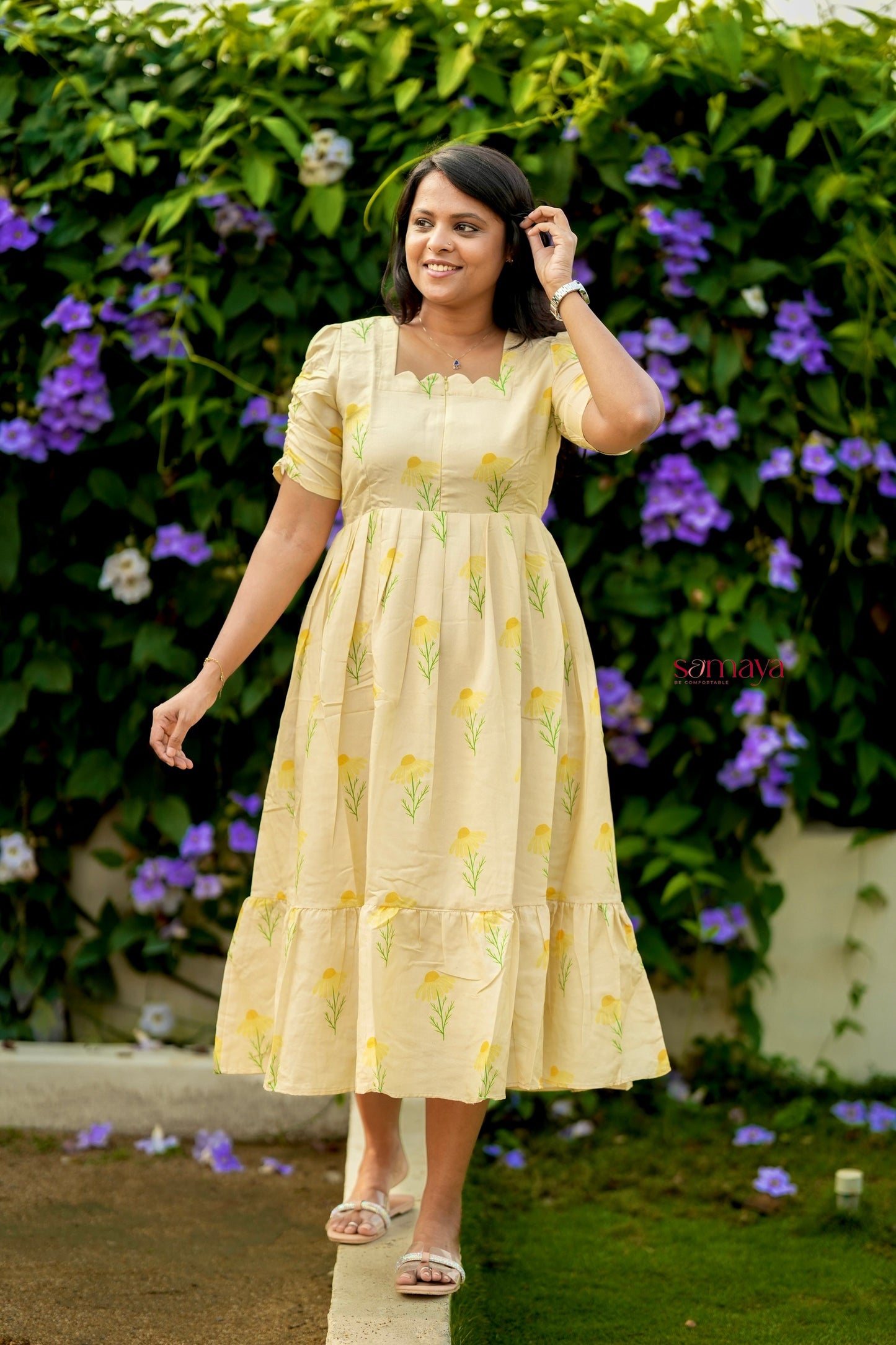 Nila cotton blend  Dress With Lining( no iron dress)