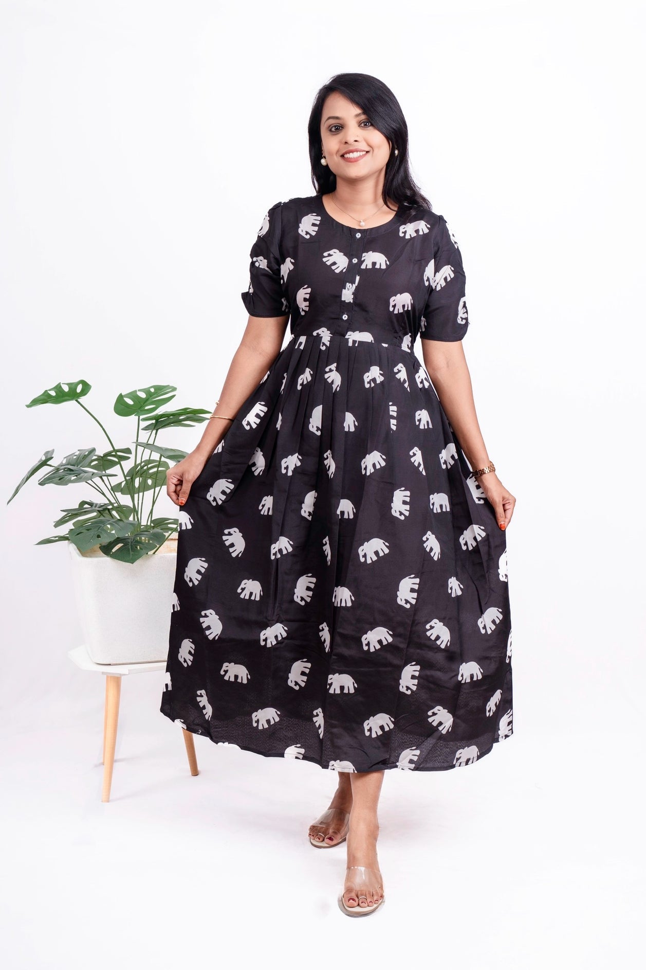 Black Elephant Day to Night Dress Without Lining (Wrinkle-Free Cotton blend  Dress)