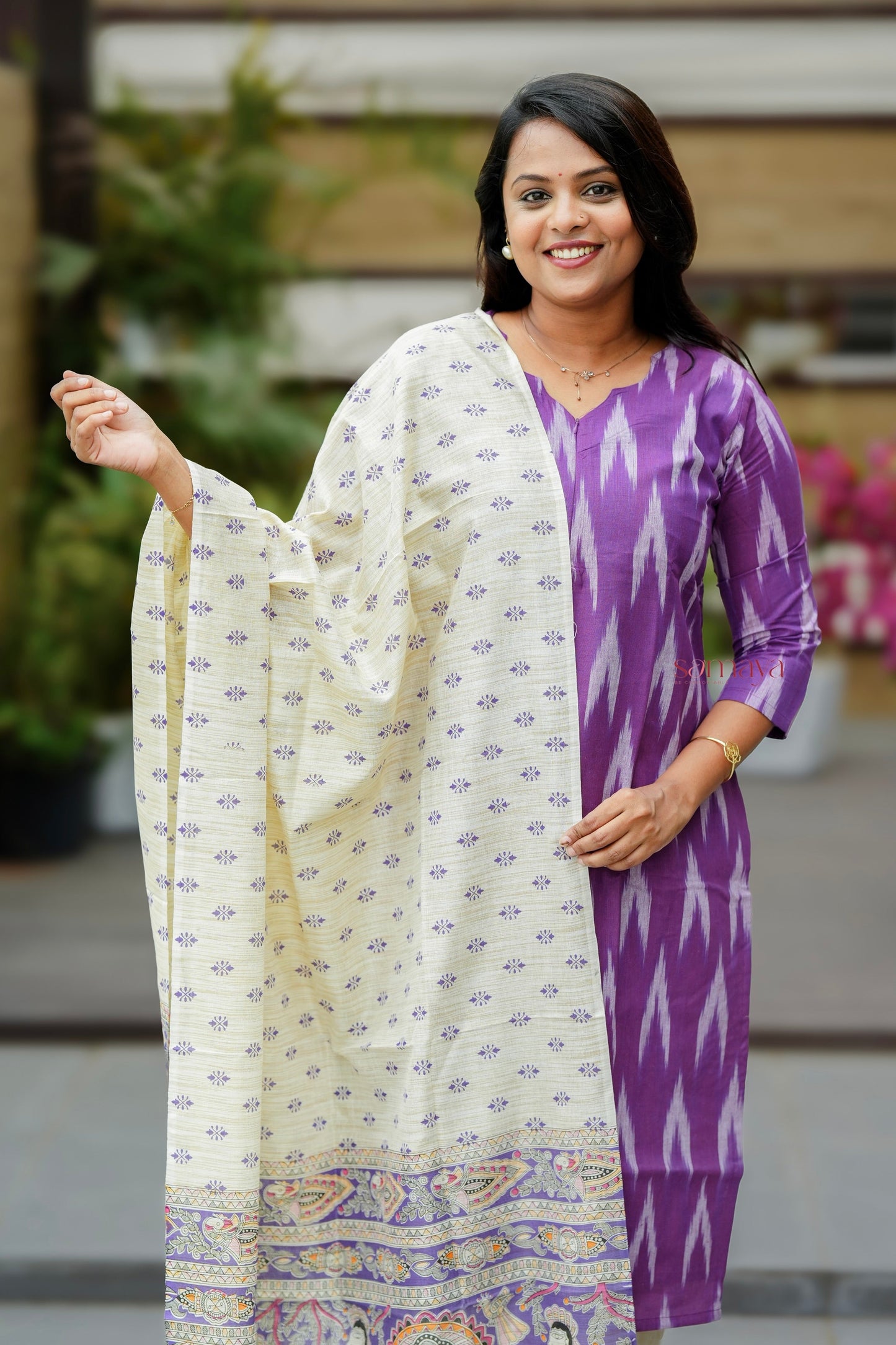 Pari -purple ikkat  Cotton 3 piece Set with lining