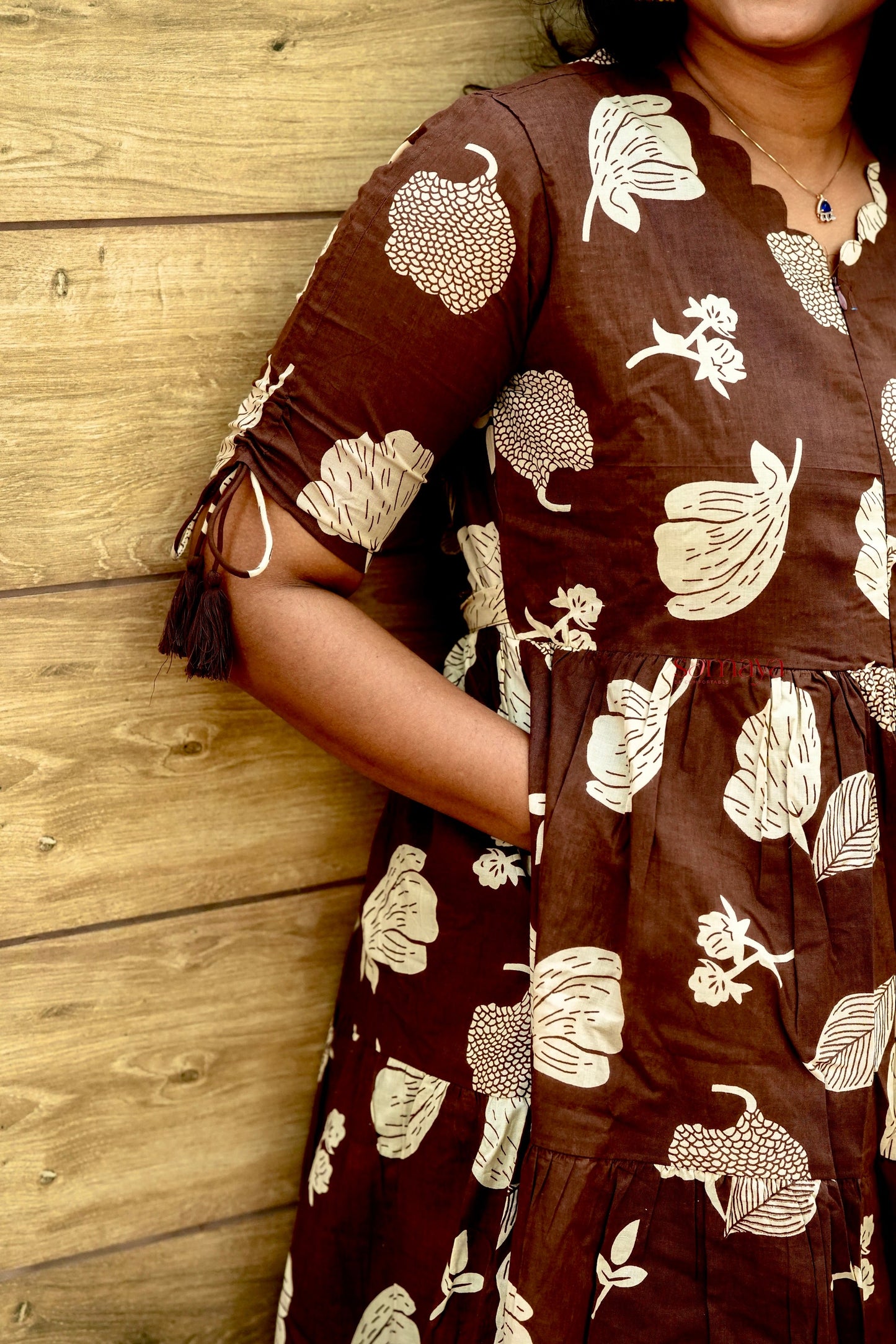 Chocolate casual Dress With Lining