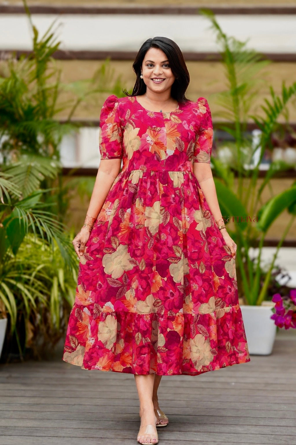 Shruthi georgette casual  Dress With Lining ( No-Iron Everyday Dress)