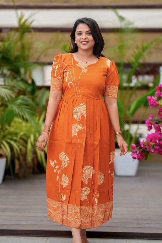 Rust orange Casual Dress With Lining