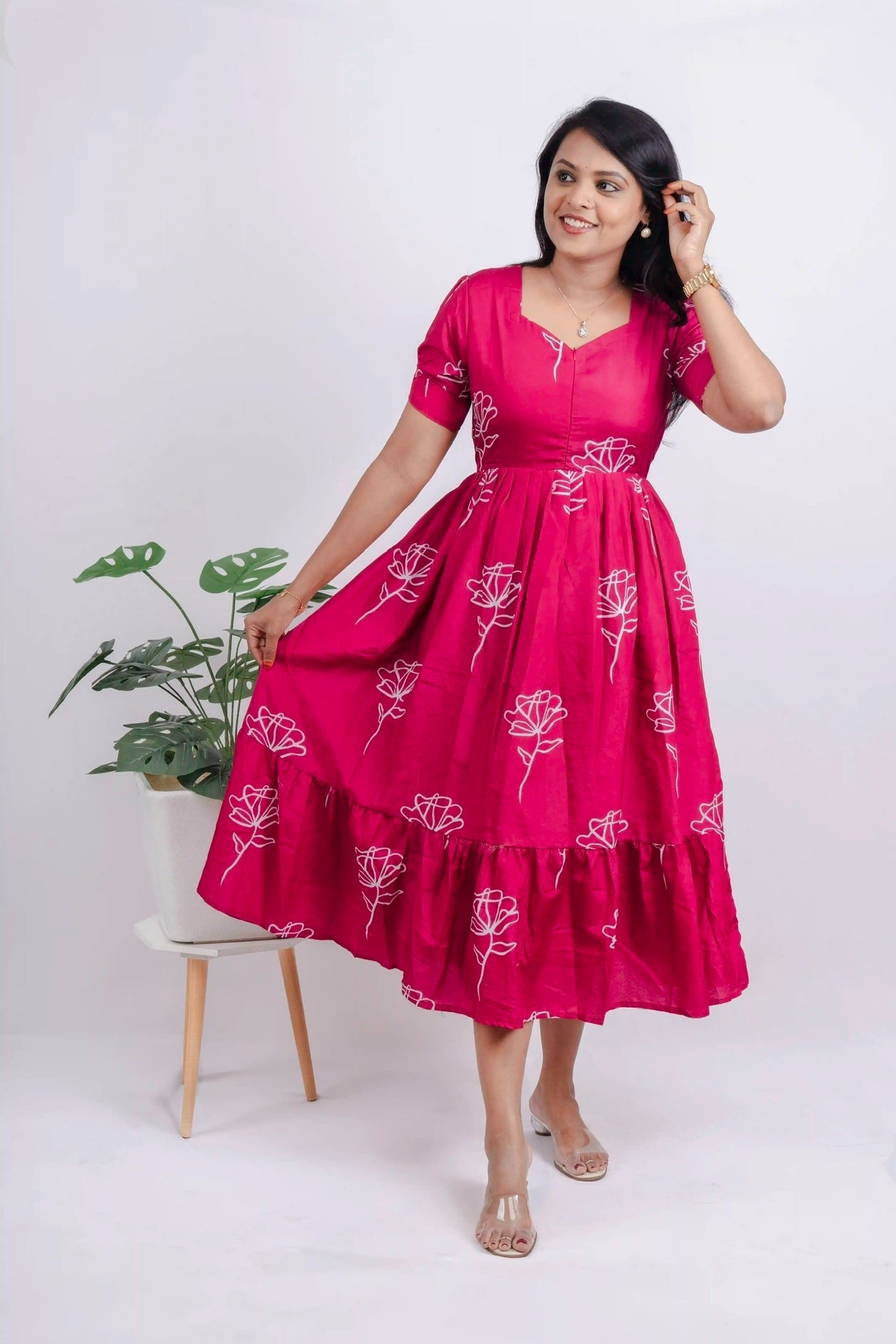 Pink Casual Dress With Lining ( No-Iron Everyday Dress)