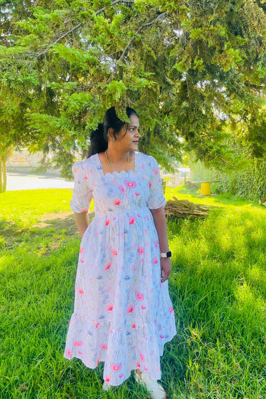 Roh white bloom Dress With Lining
