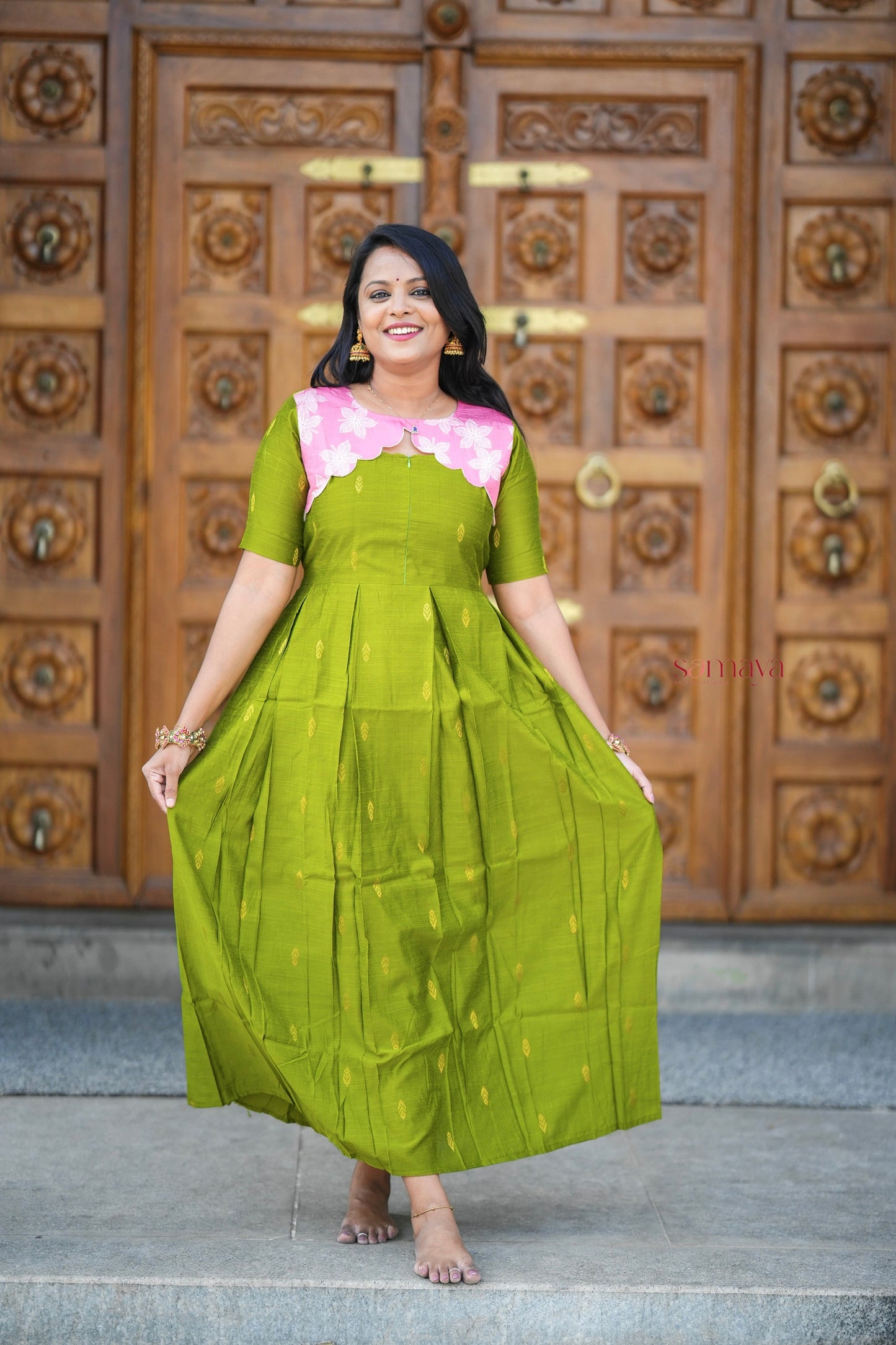 Geethanjali raw silk maxi Dress With chanderi scallop ( ready to dispatch)