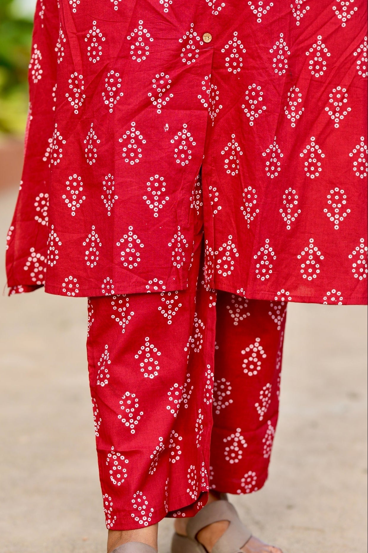 Red cotton  Co-ord set button opening