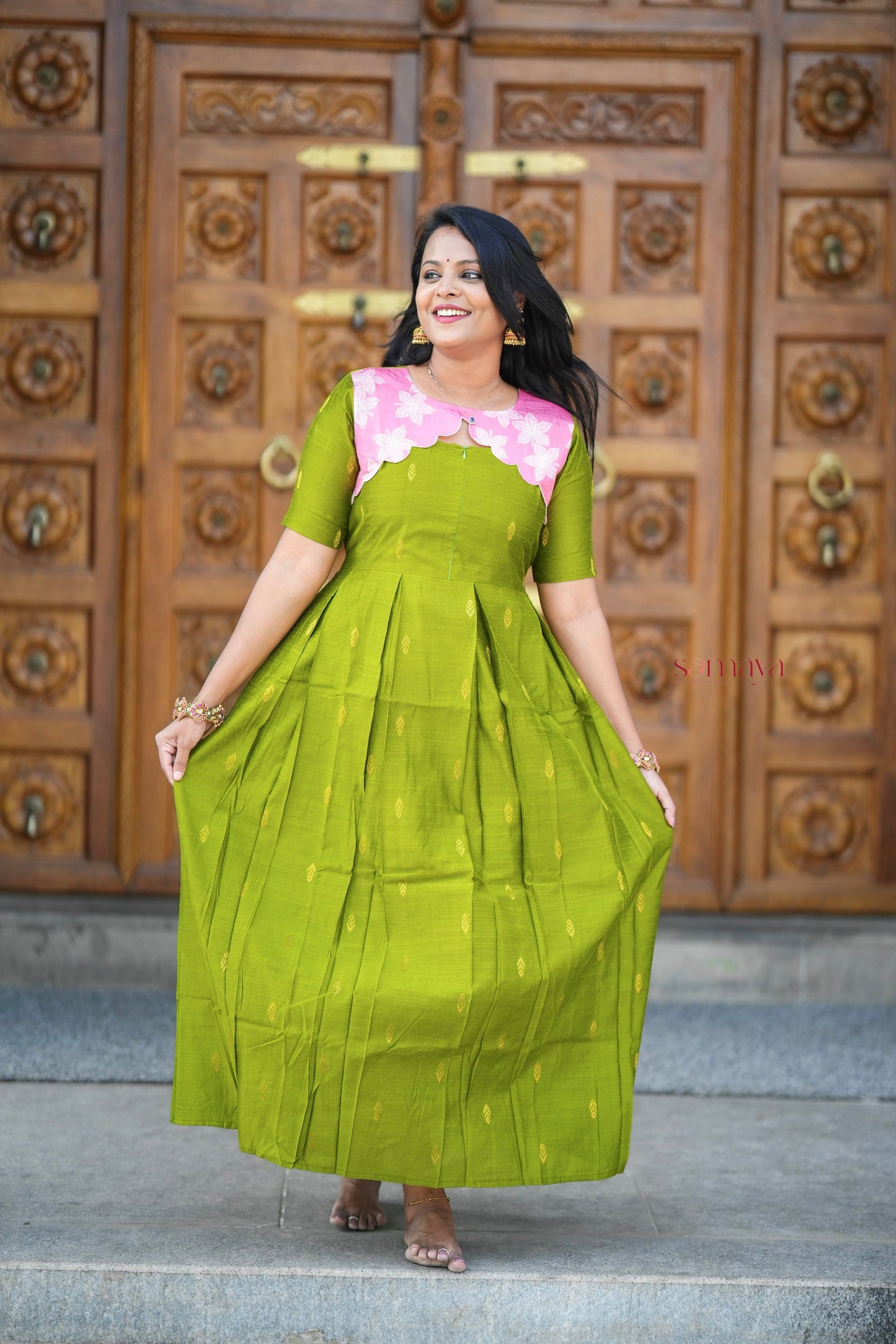 Geethanjali raw silk maxi Dress With chanderi scallop ( ready to dispatch)