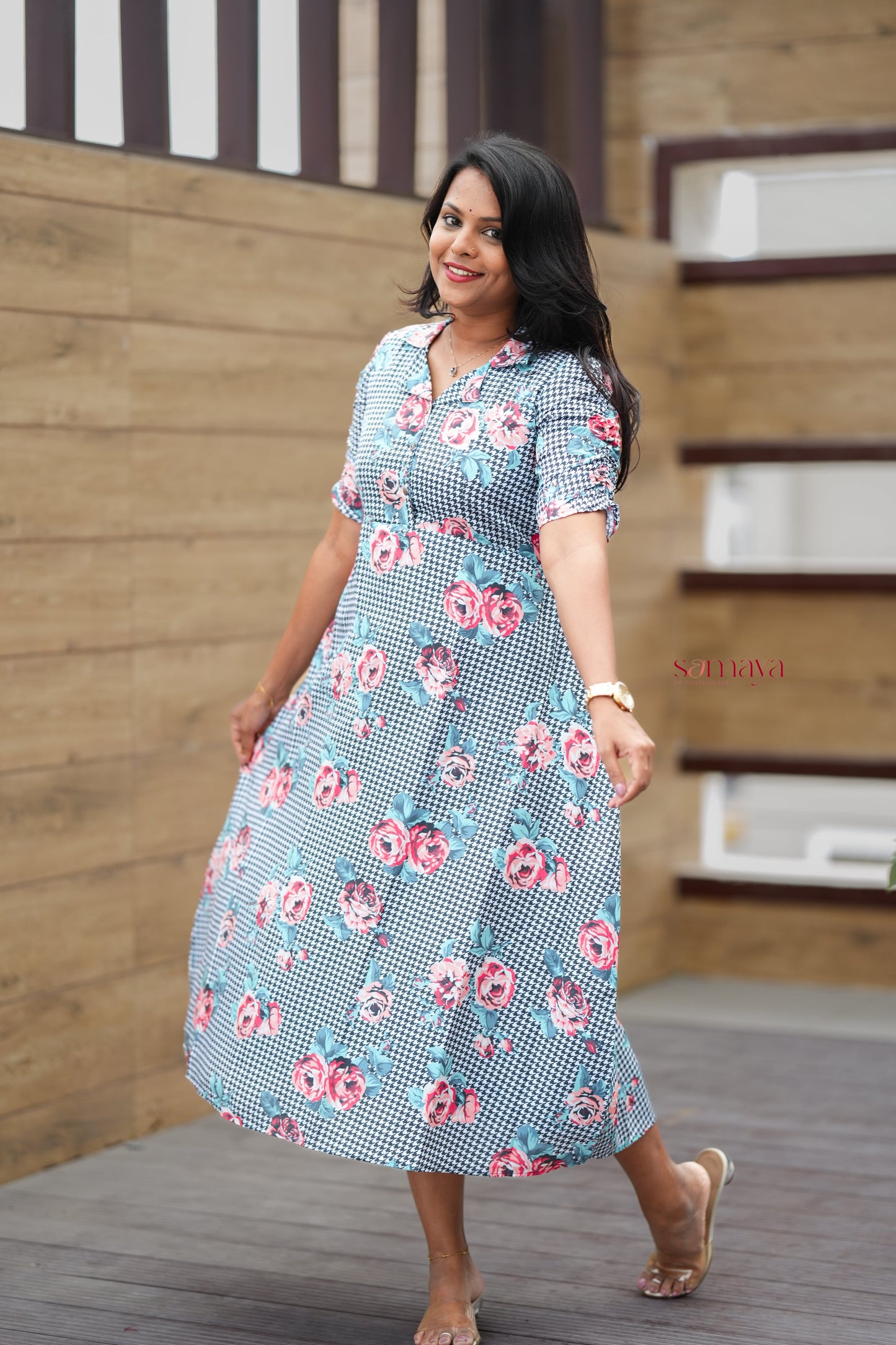 Vedha Casual Dress With Lining( Wrinkle-Free Cotton Blend Dress)