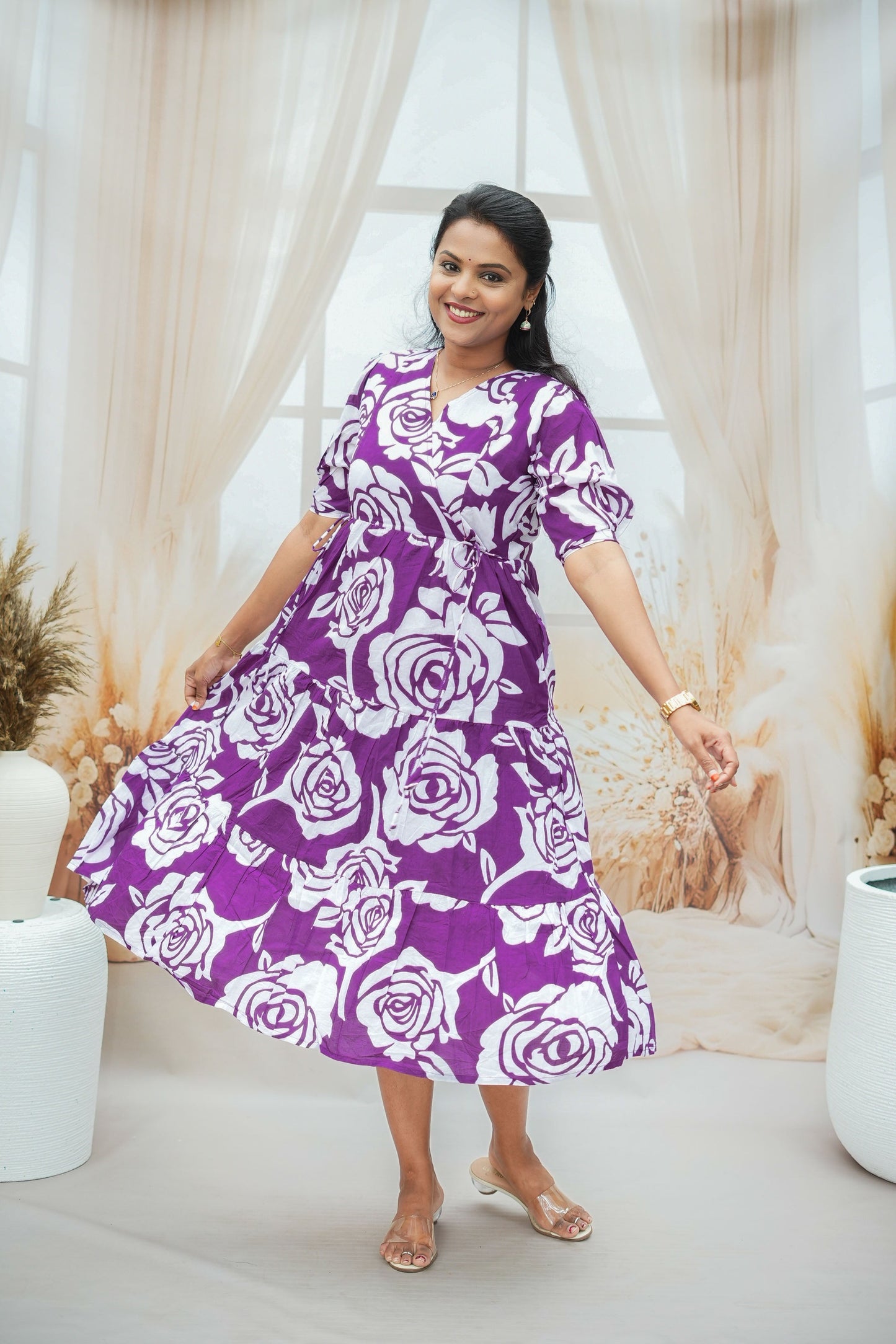 Violet pure Cotton Dress With Lining ( special sale price )