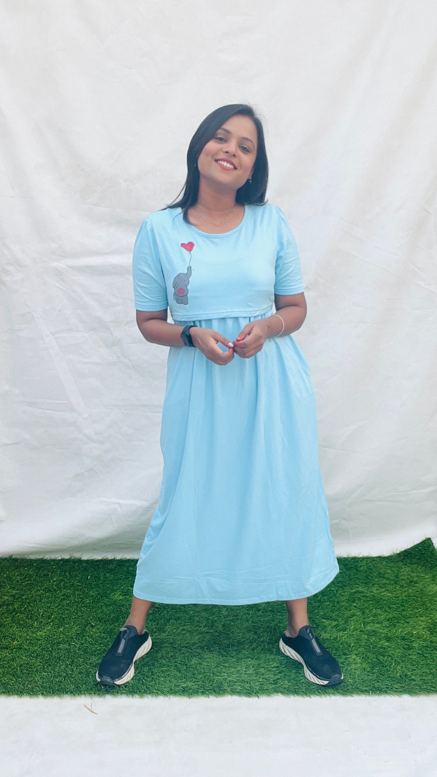 Midi Skyblue Jumbo thick winter Dress( Minor embroidery variation so sold at sale price )