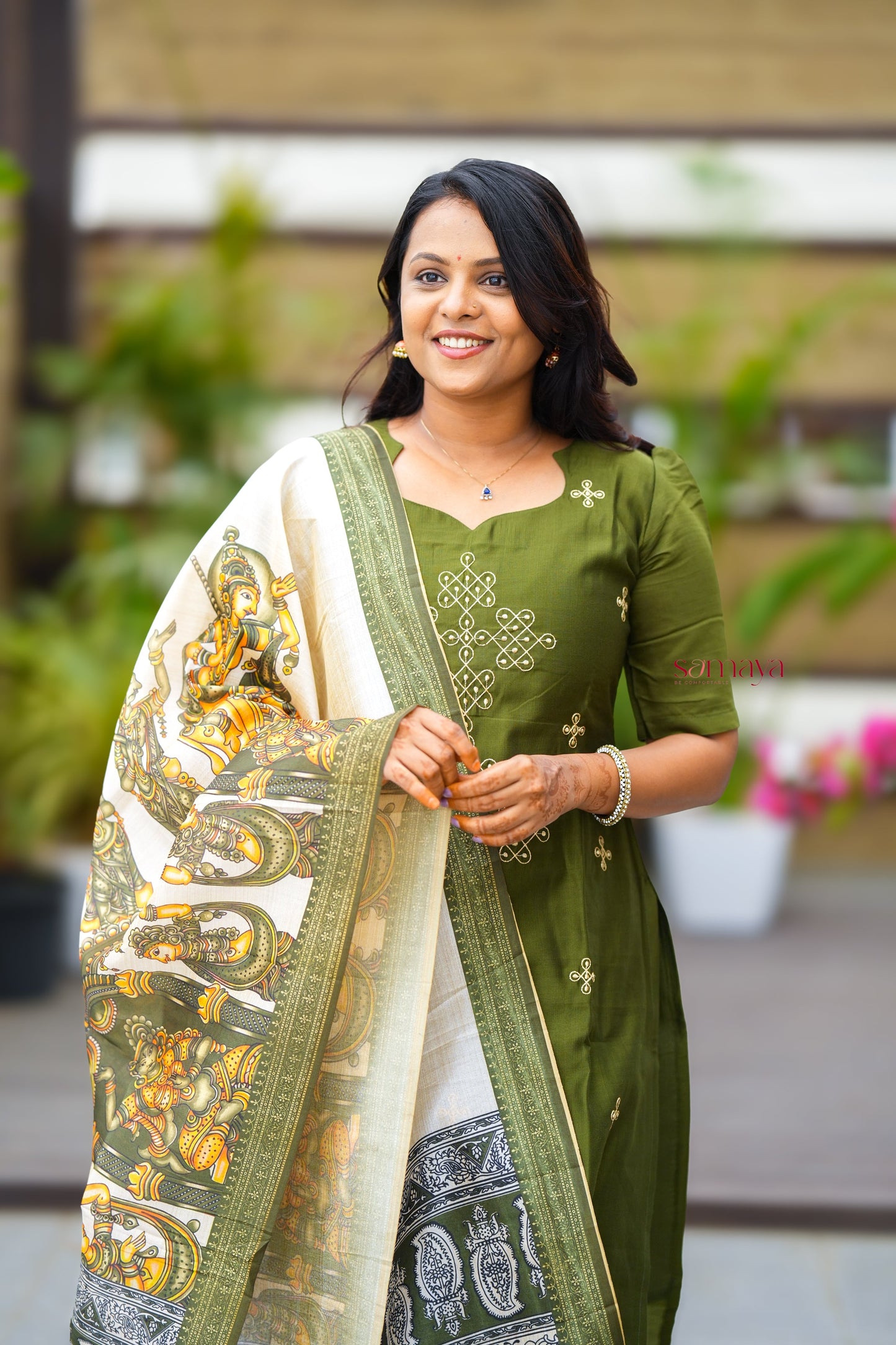 Saanvi-green kollam  3 piece salwar suit set with printed kalamkari dupptta ( pre order dispatch 20 August)