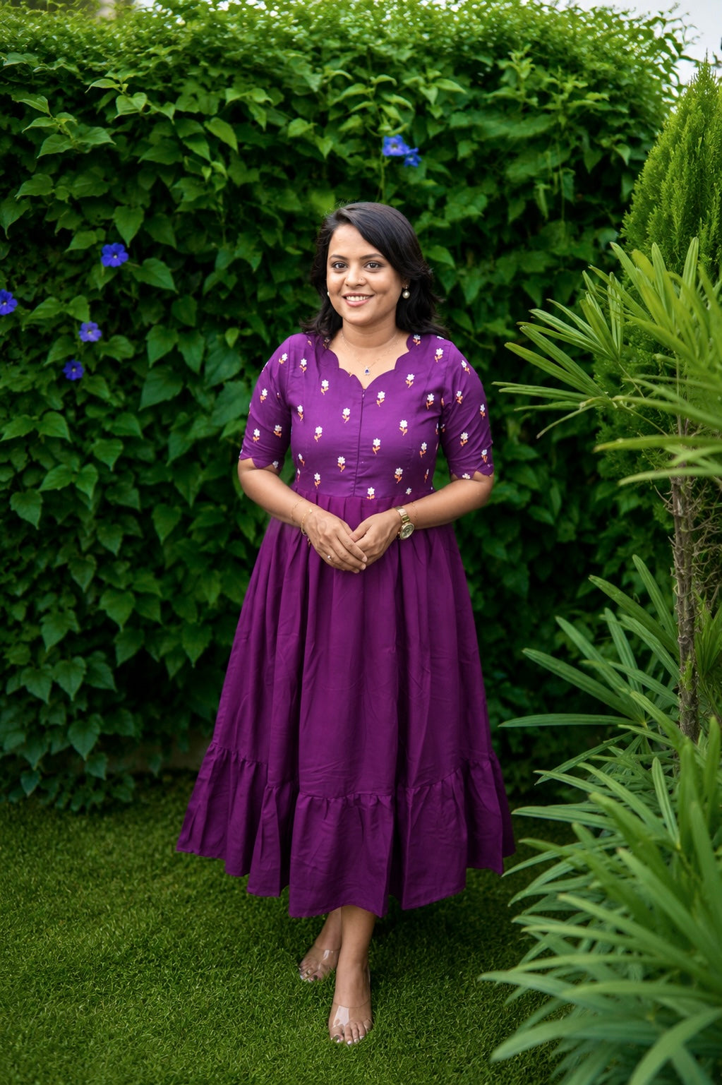 Princess -purple  Dress With lining( Wrinkle-Free Cotton Blend Dress)
