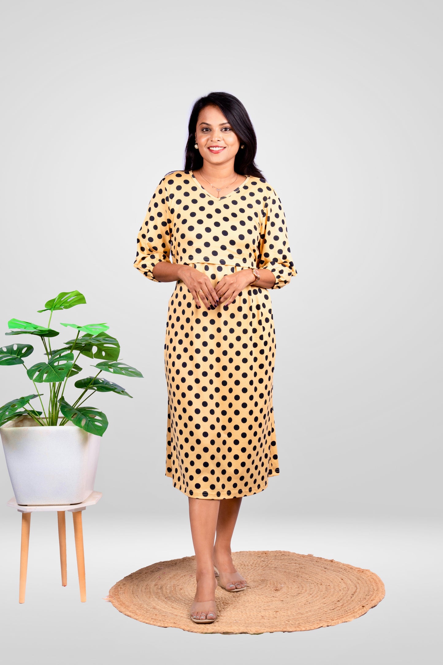 Midi Luxury Polka Light Weight Dress( non transparent)