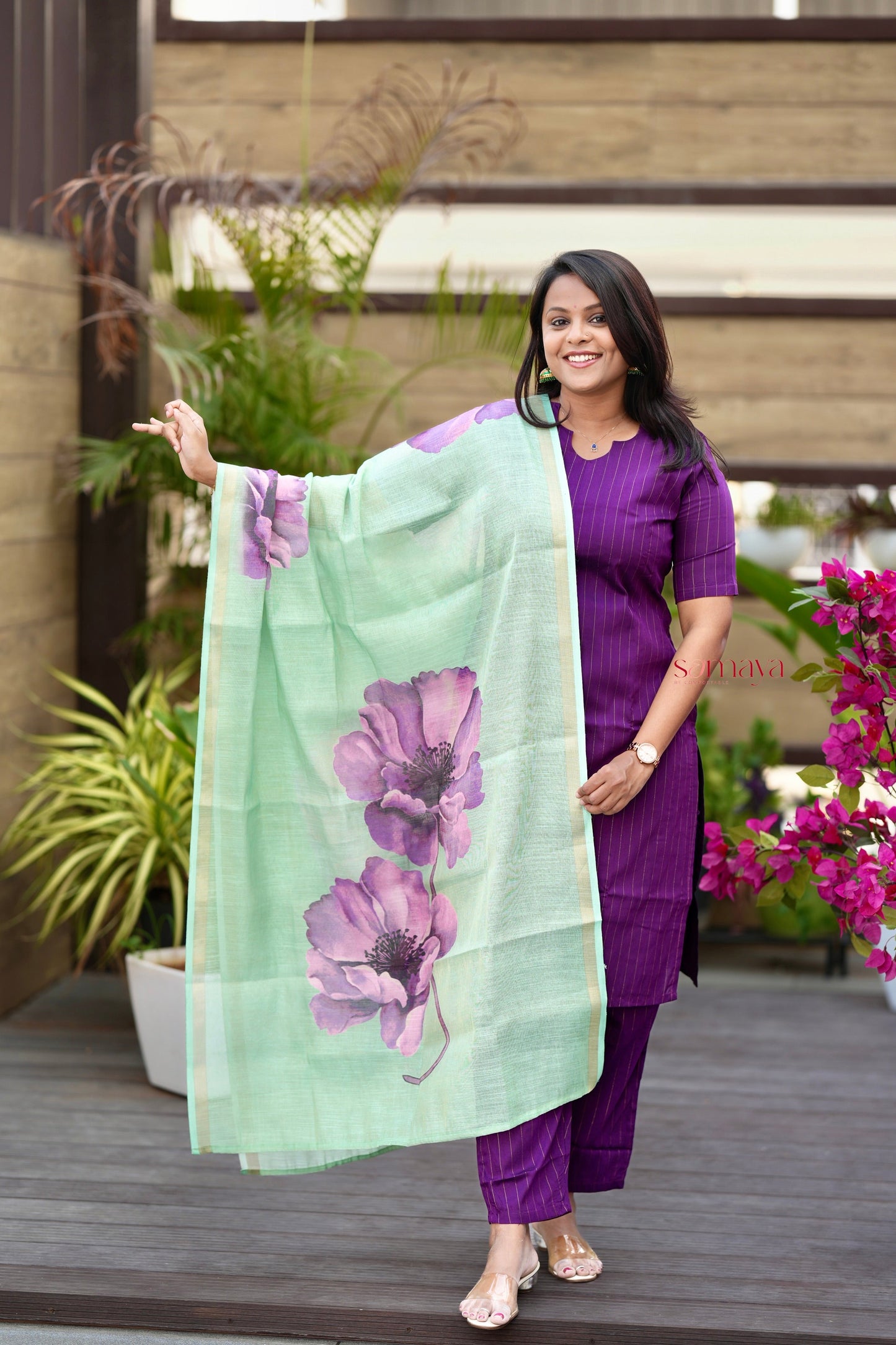 Rohini  raw silk suit set of 3 with linen gold border   ( ready to dispatch )