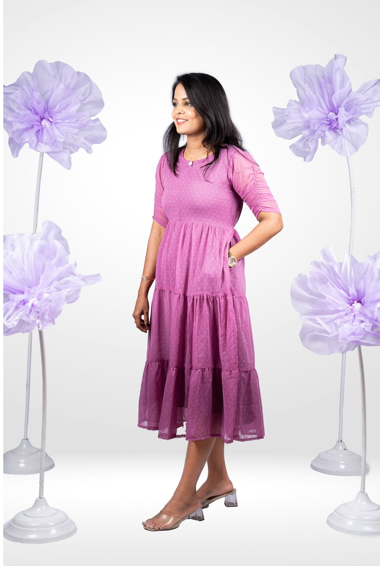 Lilac georgette casual  Dress ( No-Iron Everyday Dress)