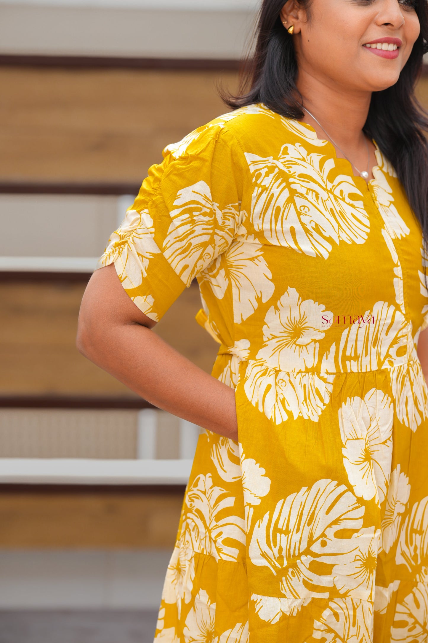 Mustard day to night dress without lining