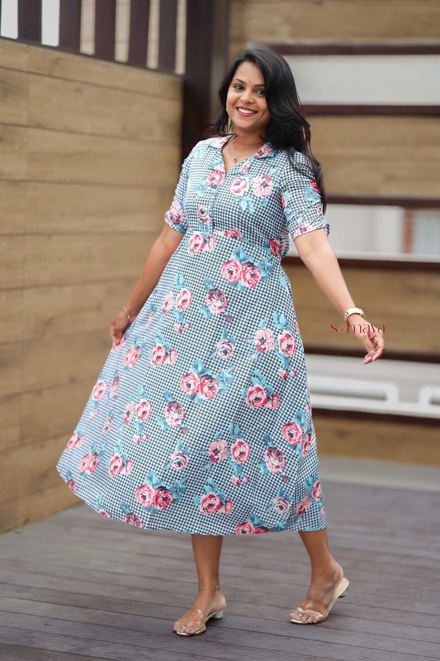 Vedha Casual Dress With Lining( Wrinkle-Free Cotton Blend Dress)