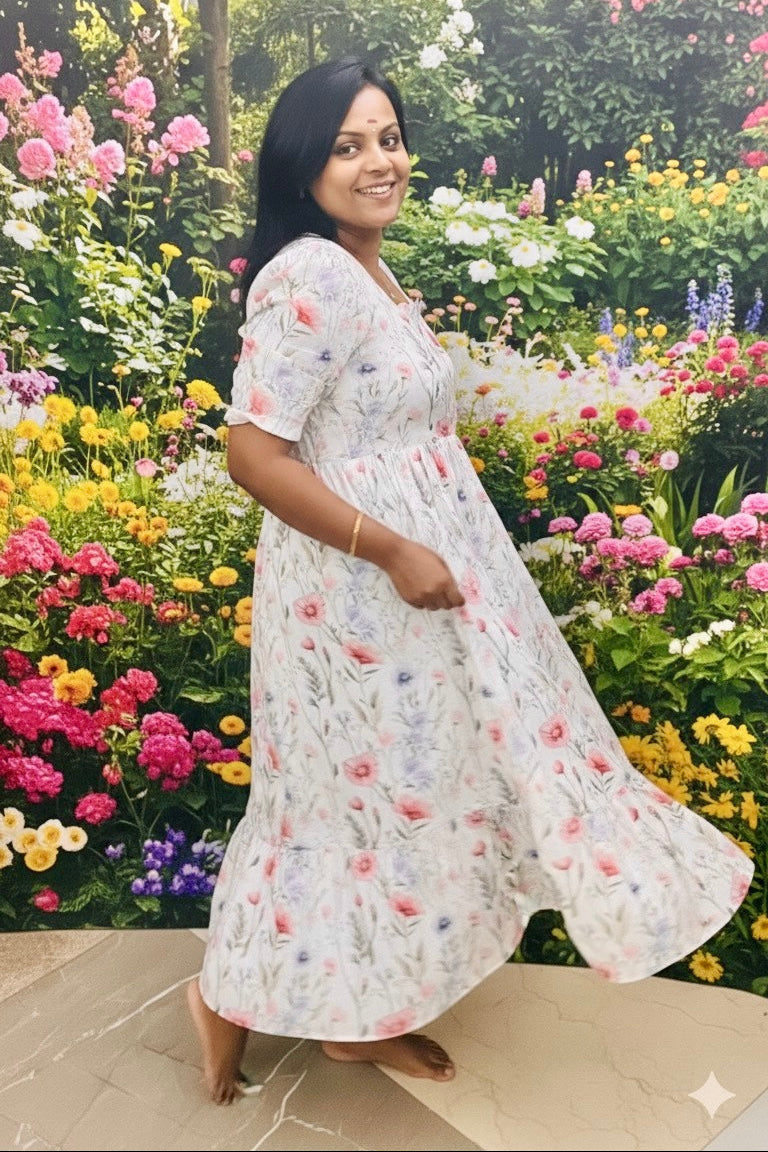 Roh white bloom Dress With Lining