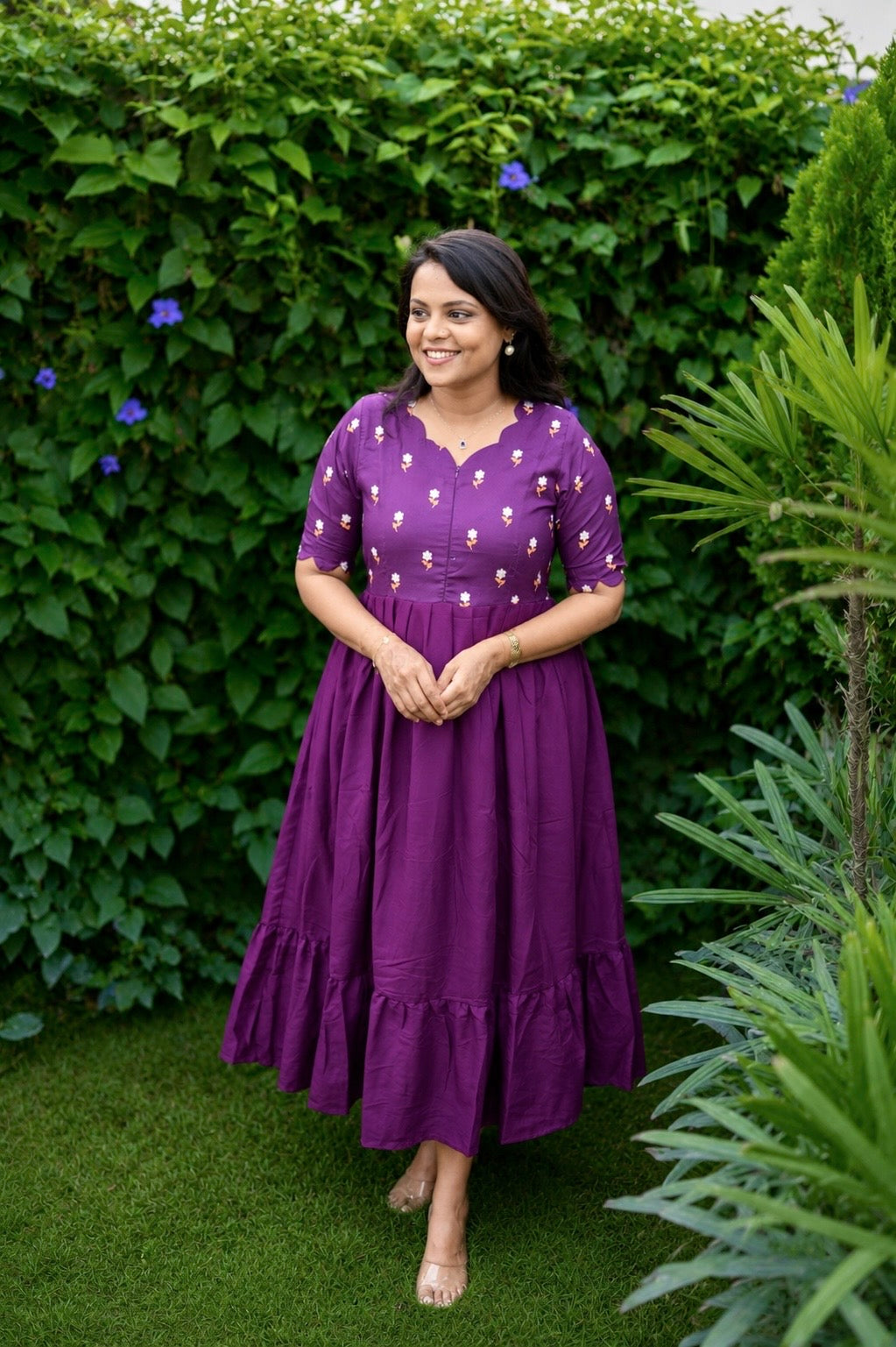 Princess -purple  Dress With lining( Wrinkle-Free Cotton Blend Dress)