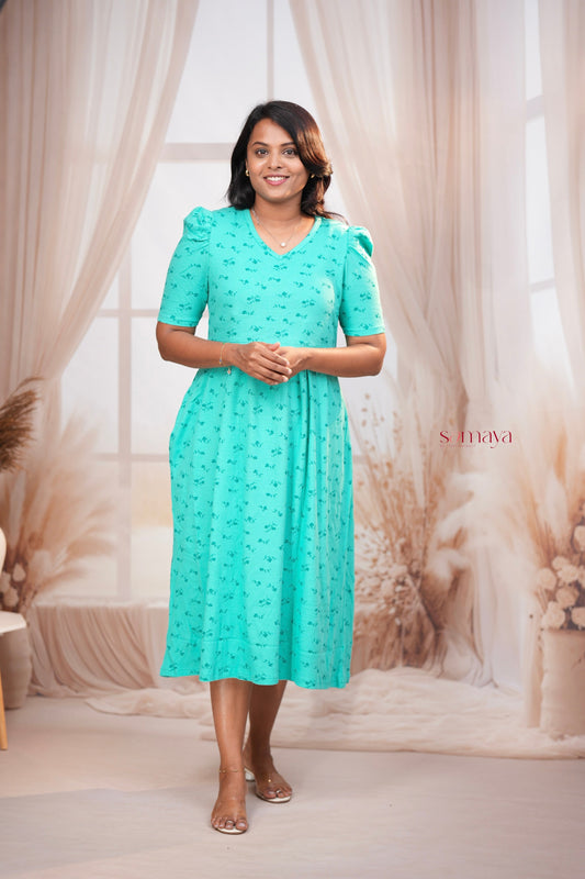Calf Length Green Waffle Light Weight Dress