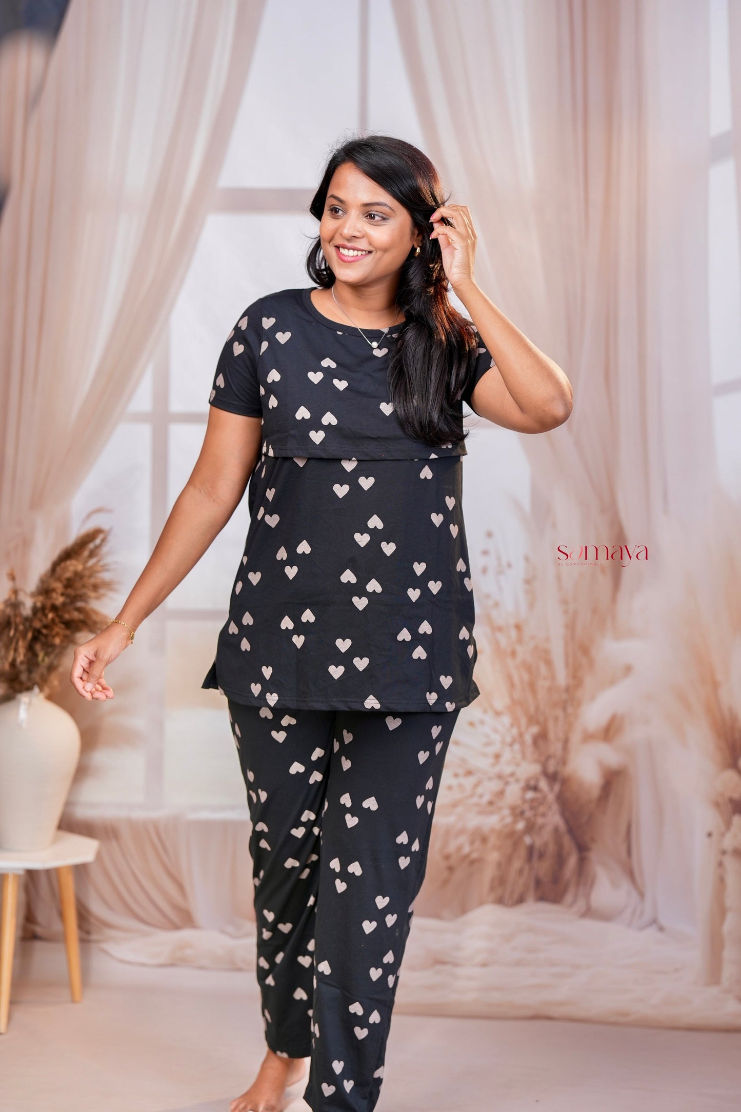 Black Heart Feeding Pant Set ( lightweight )