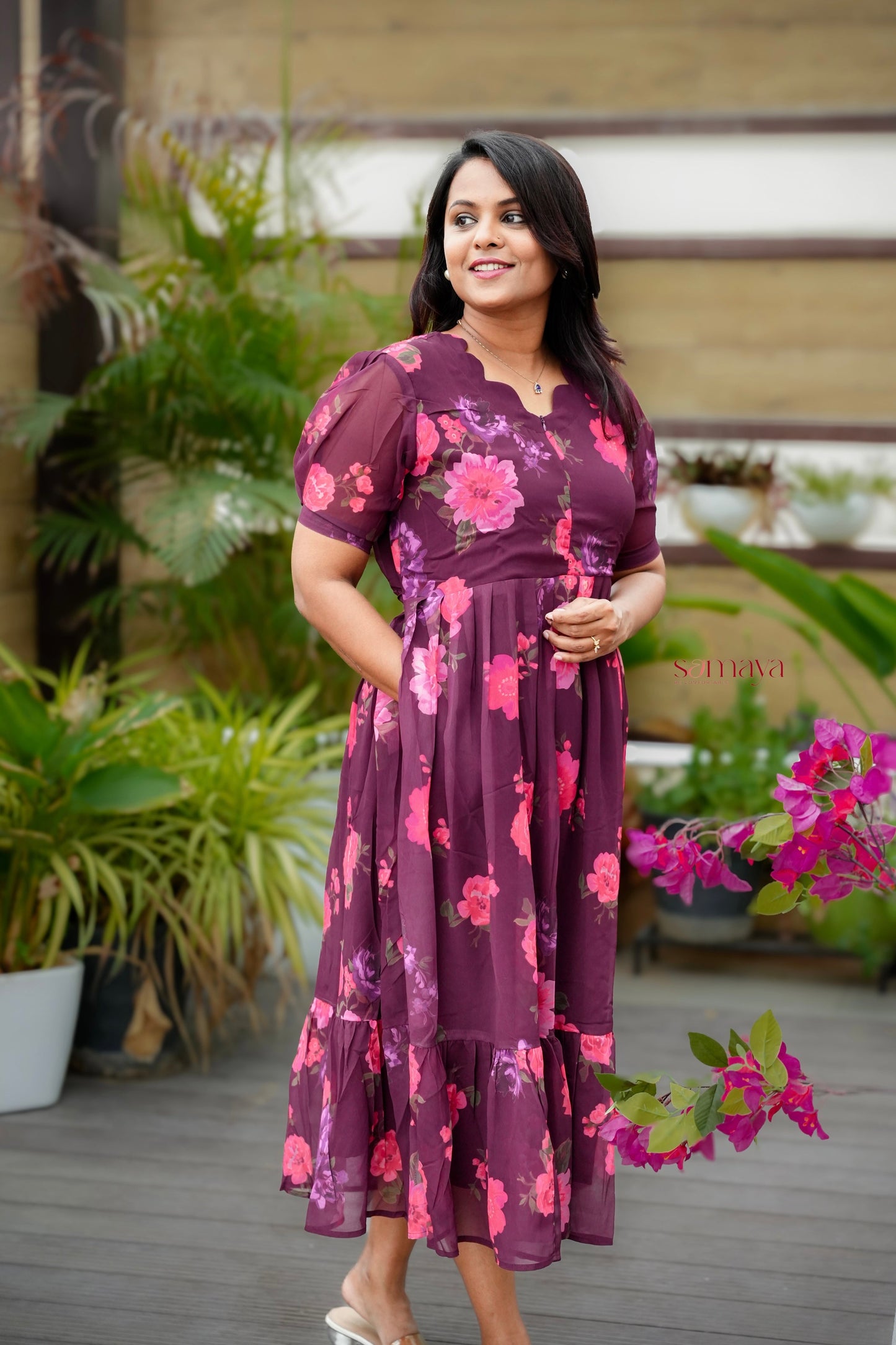 Maroon georgette casual Dress With Lining ( No-Iron Everyday Dress)