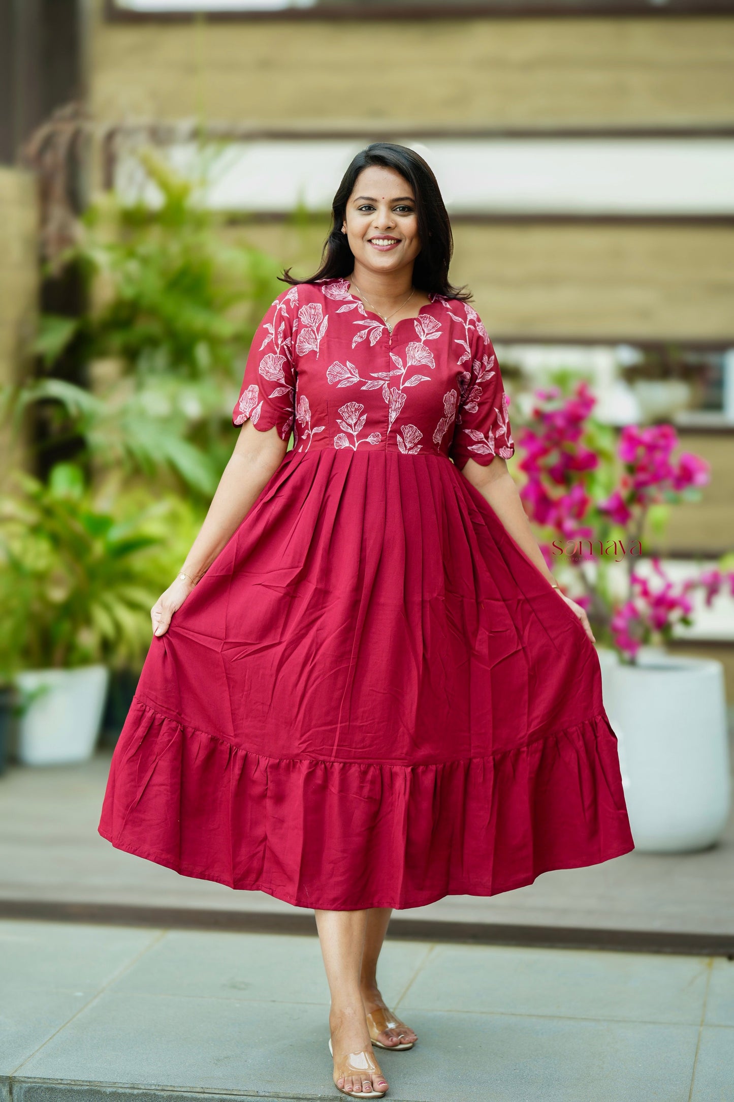 Princess Dress -ruby With lining( Wrinkle-Free Cotton Blend Dress)