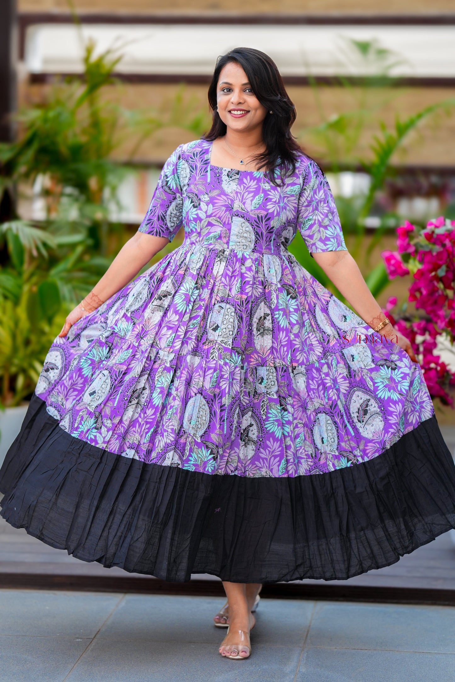 Maxi  peacock Casual Dress With Lining