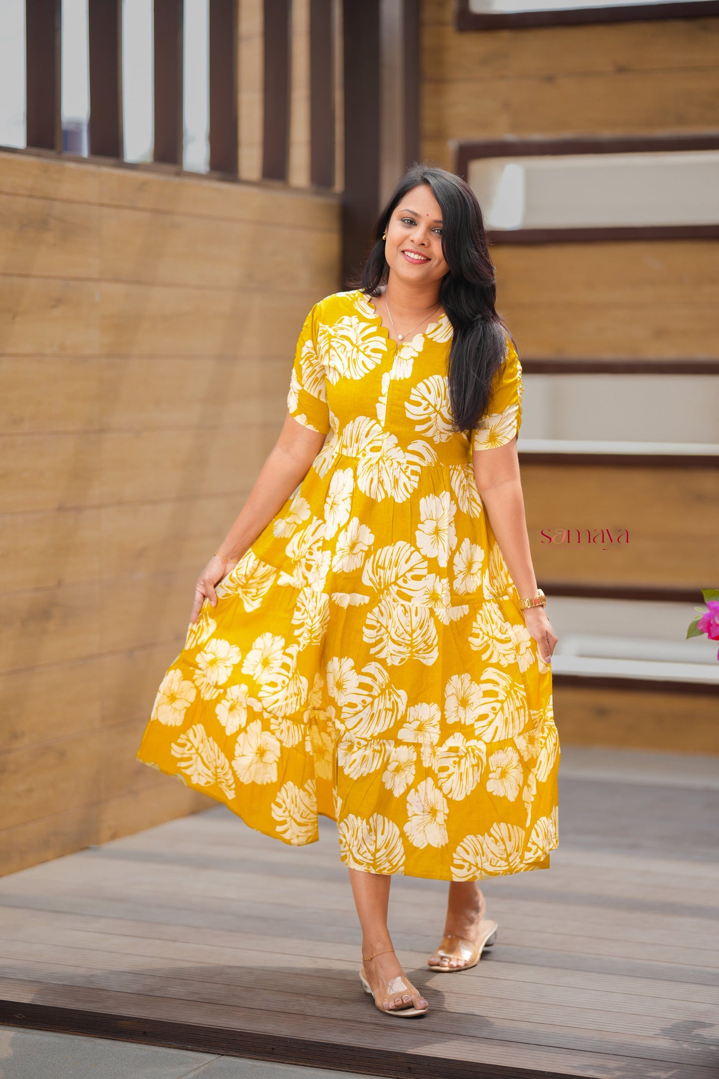 Mustard day to night dress without lining