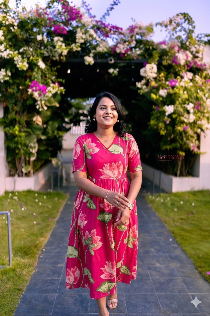 Lotus  cotton  Dress With Lining( front rope -3 layers dress )