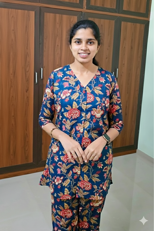 Swara - Navy Night Co-ord Set (  centre zip )