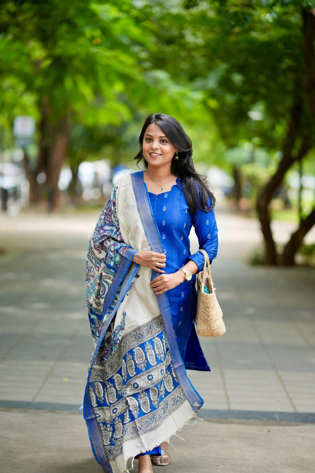 Mayilirage  raw silk Kurta Set with hand painted kalamkari dupptta ( ready to dispatch )
