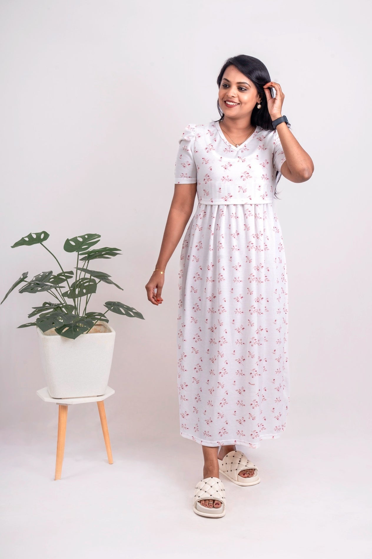 Maxi White Waffle Dress
