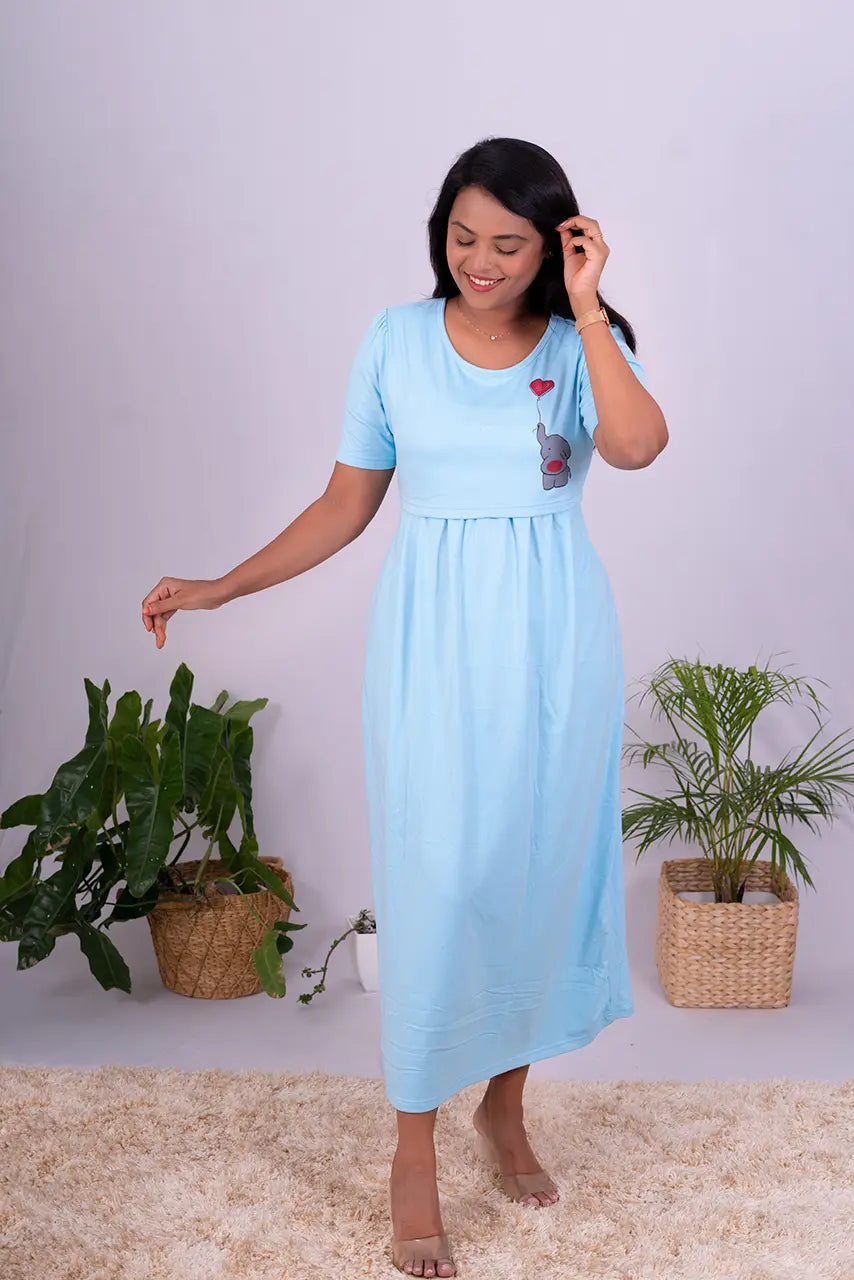Midi Skyblue Jumbo thick winter Dress( Minor embroidery variation so sold at sale price )