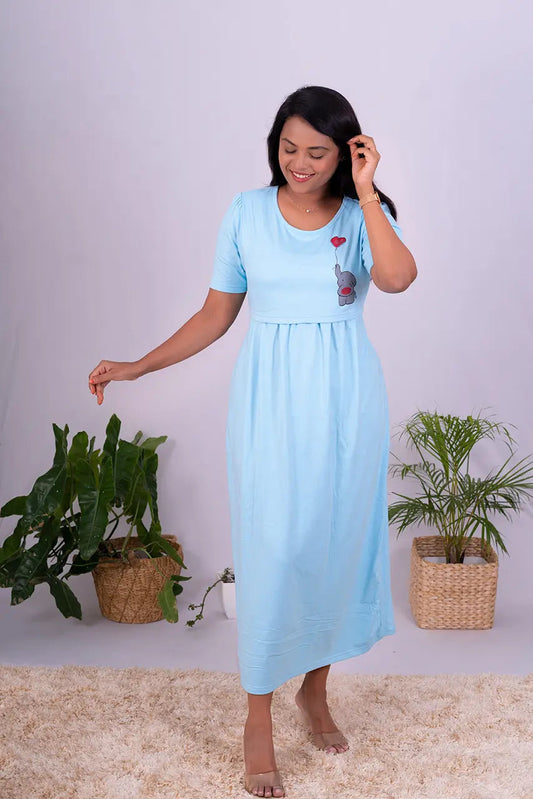 Midi Skyblue Jumbo thick winter Dress( Minor embroidery variation so sold at sale price )