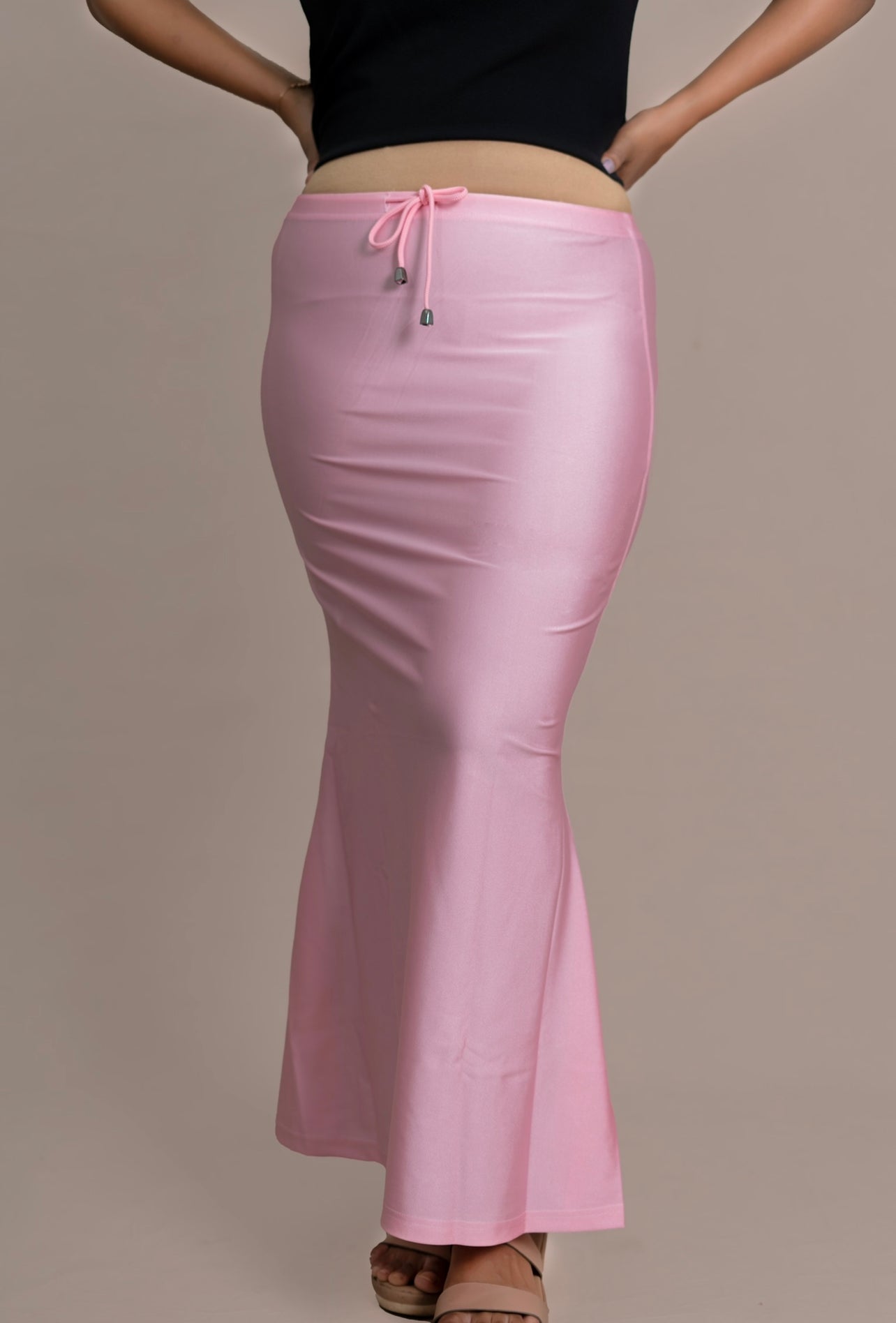 Baby Pink Peach Buttersoft Shimmer Sareeshaper ( Small stain that doesn’t affect overall look or wear — priced lower and a great deal ! )