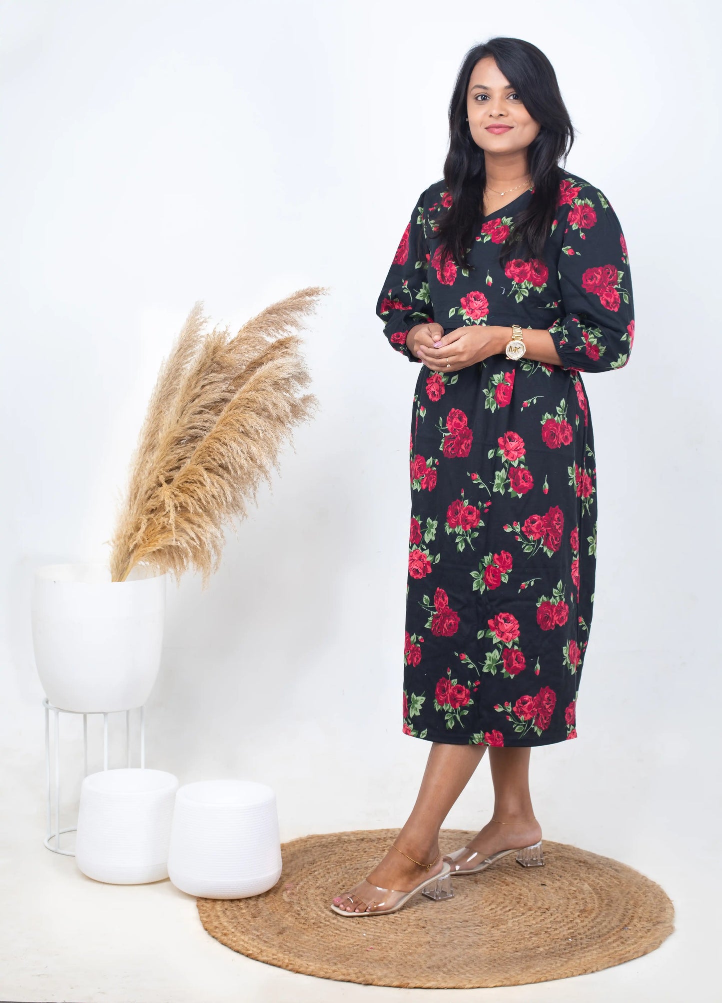 Midi Red Roja thick  Weight dress( Minor embroidery variation so sold at sale price )