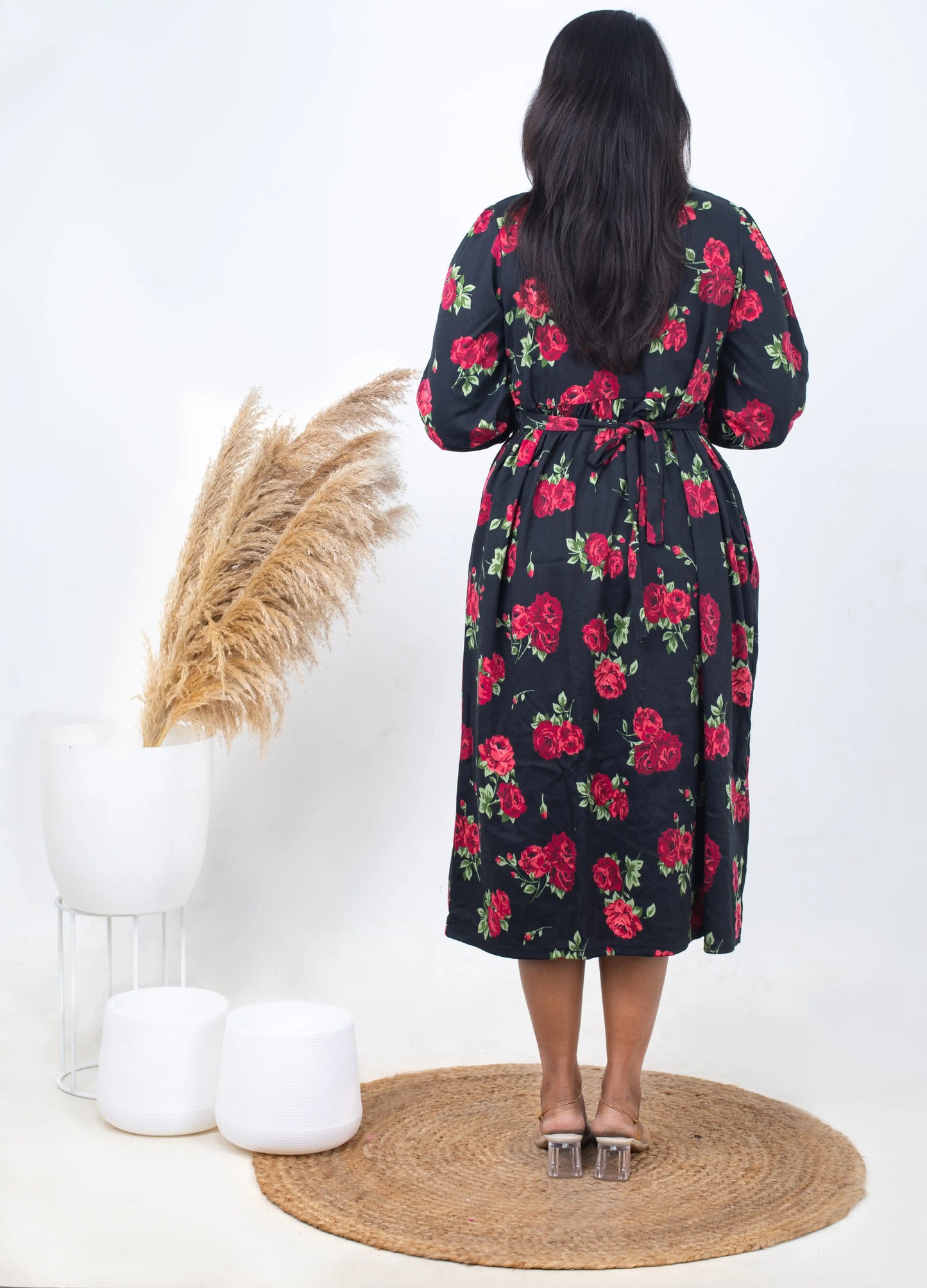 Midi Red Roja thick  Weight dress( Minor embroidery variation so sold at sale price )