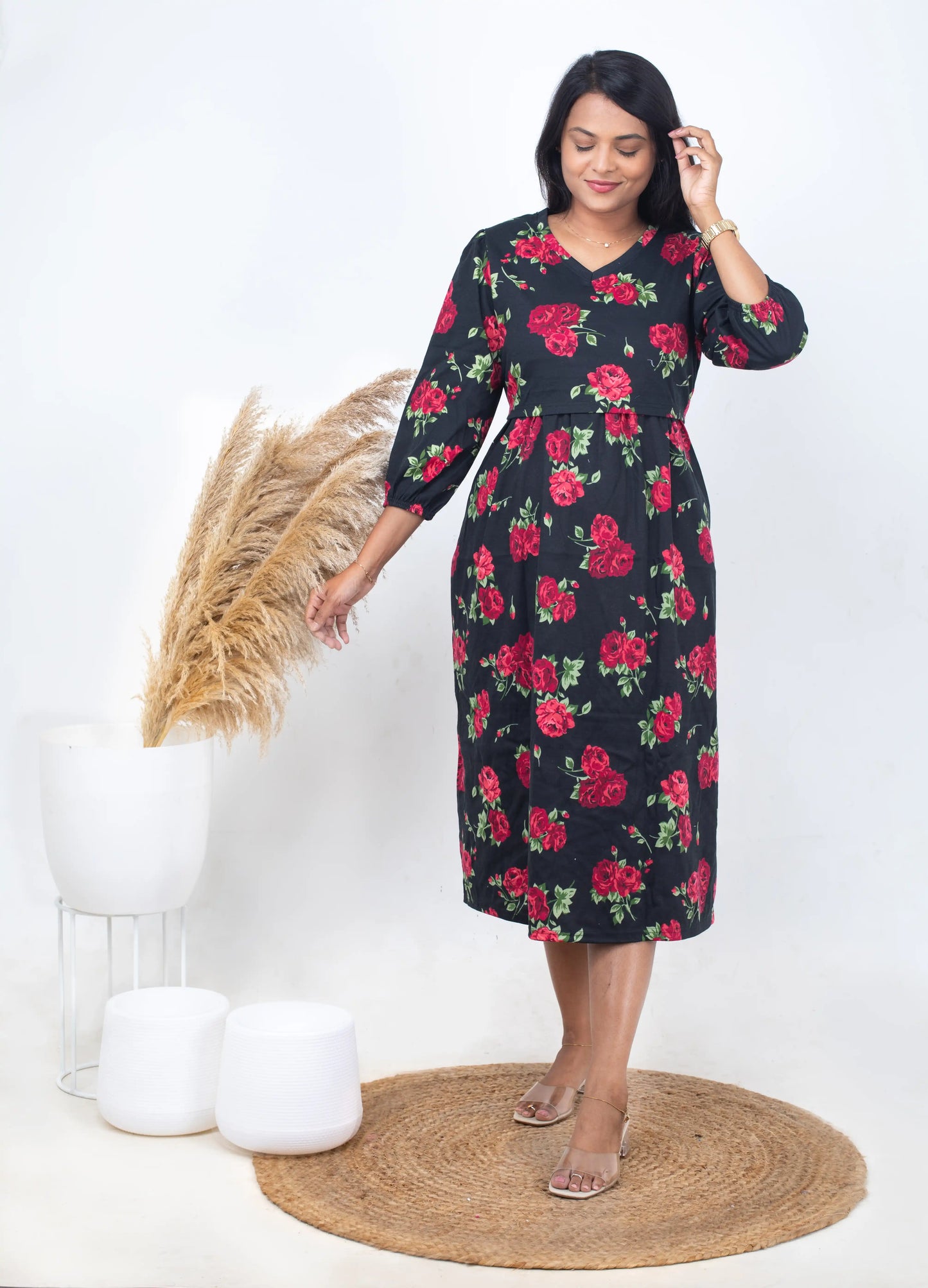 Midi Red Roja thick  Weight dress( Minor embroidery variation so sold at sale price )