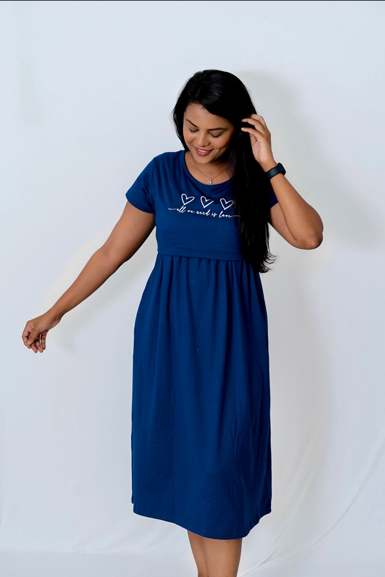 Midi Navy Blue Heart Thick Fabric