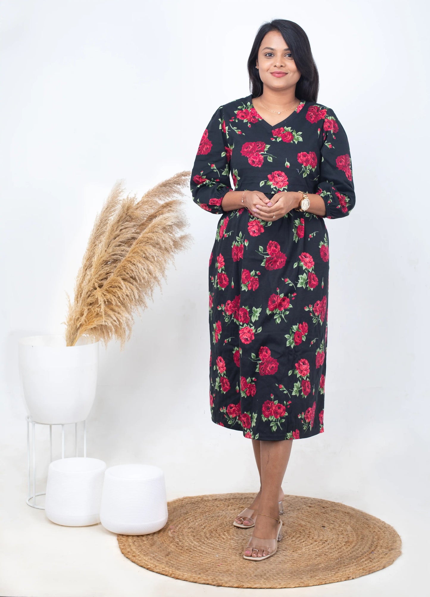 Midi Red Roja thick  Weight dress( Minor embroidery variation so sold at sale price )