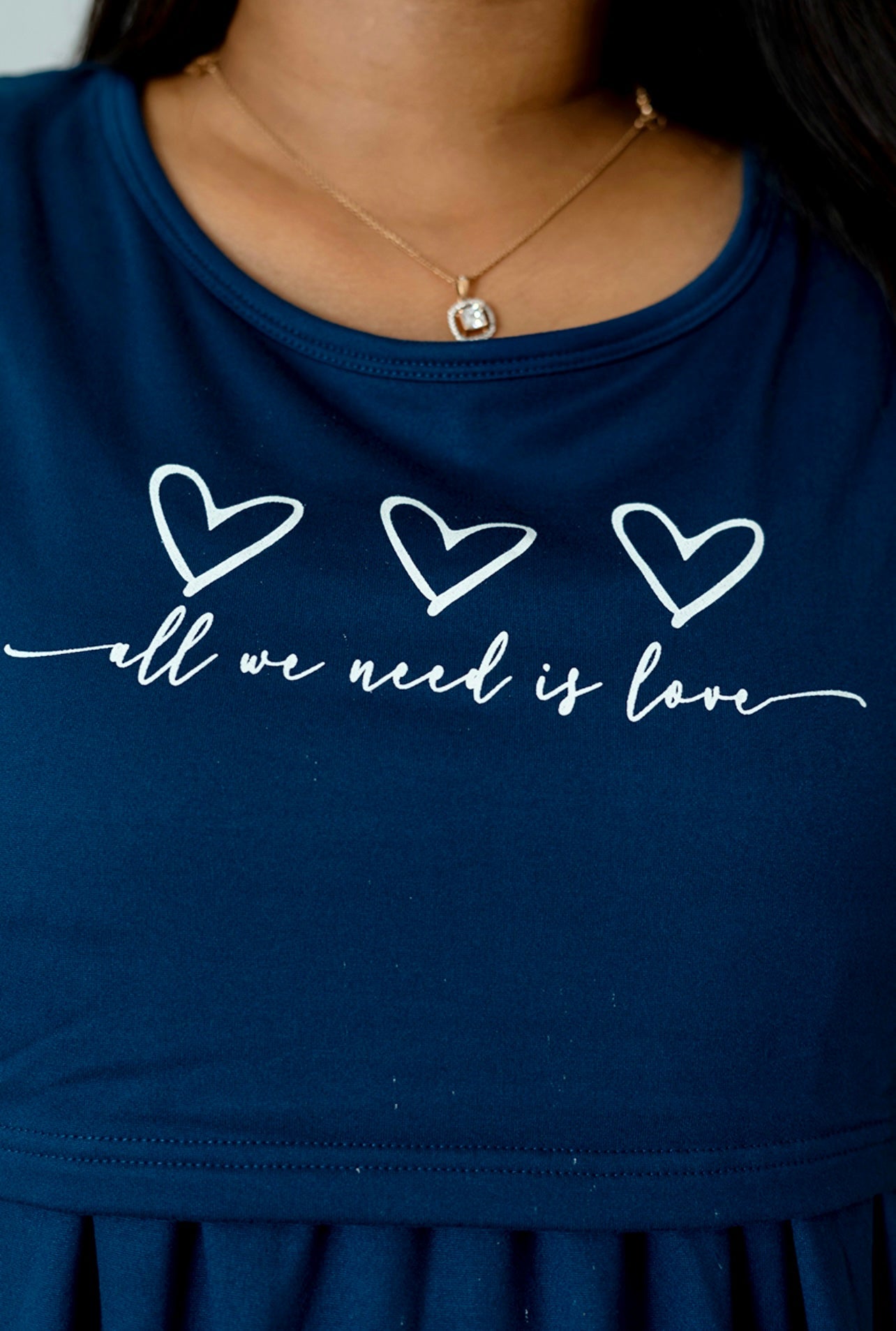 Midi Navy Blue Heart Thick Fabric