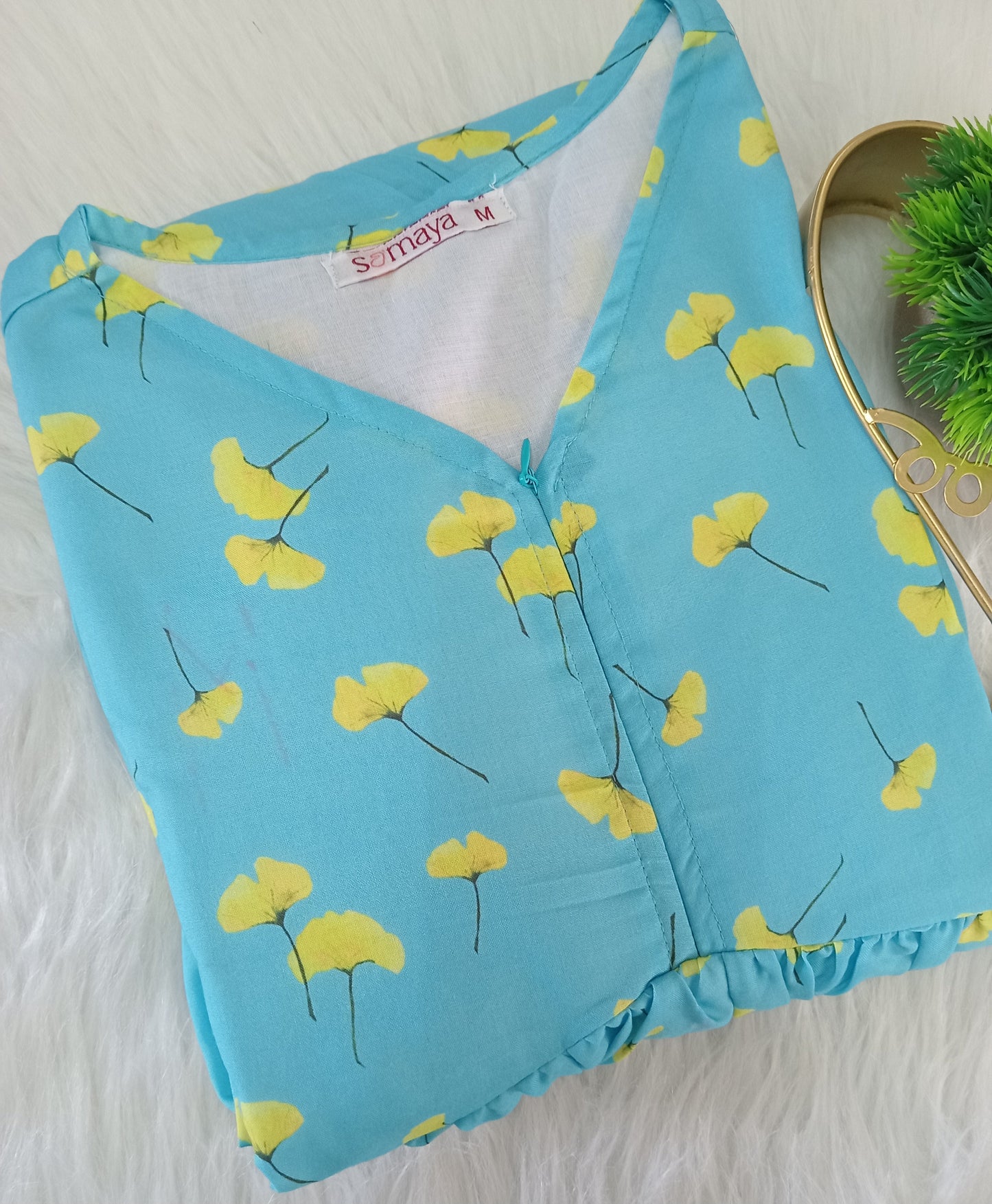 Skyblue Casual  Dress With Lining ( No-Iron Everyday Dress)